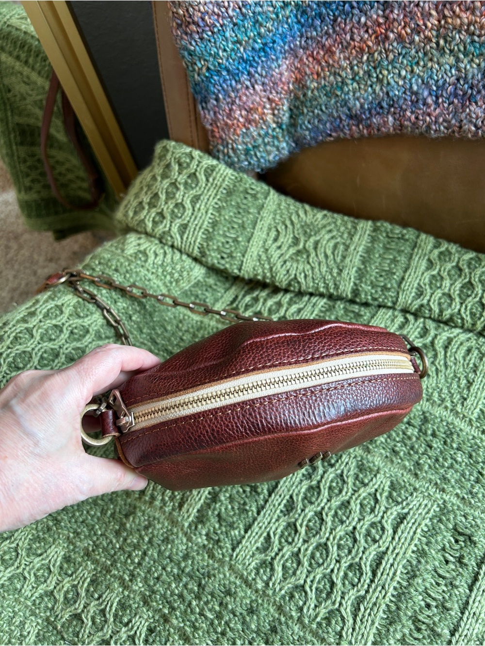 PORTLAND LEATHER Roswell Crossbody in Nutmeg Antique Gold-tone Chain (Retired) - Picture 6 of 13